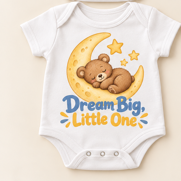 Dream Big Little One Moon and Bear Baby Onesie