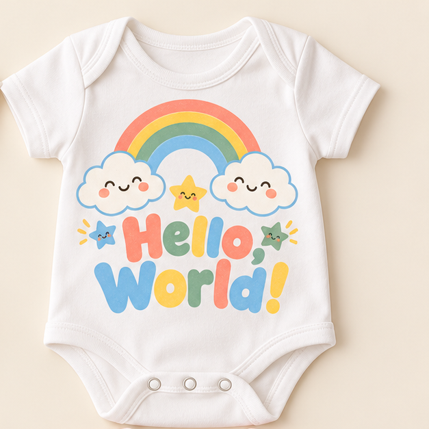Hello, World Rainbow Baby Onesie