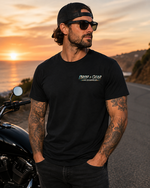 Drop a Gear and Disappear – Human & Machine Motorcycle Graphic Tee