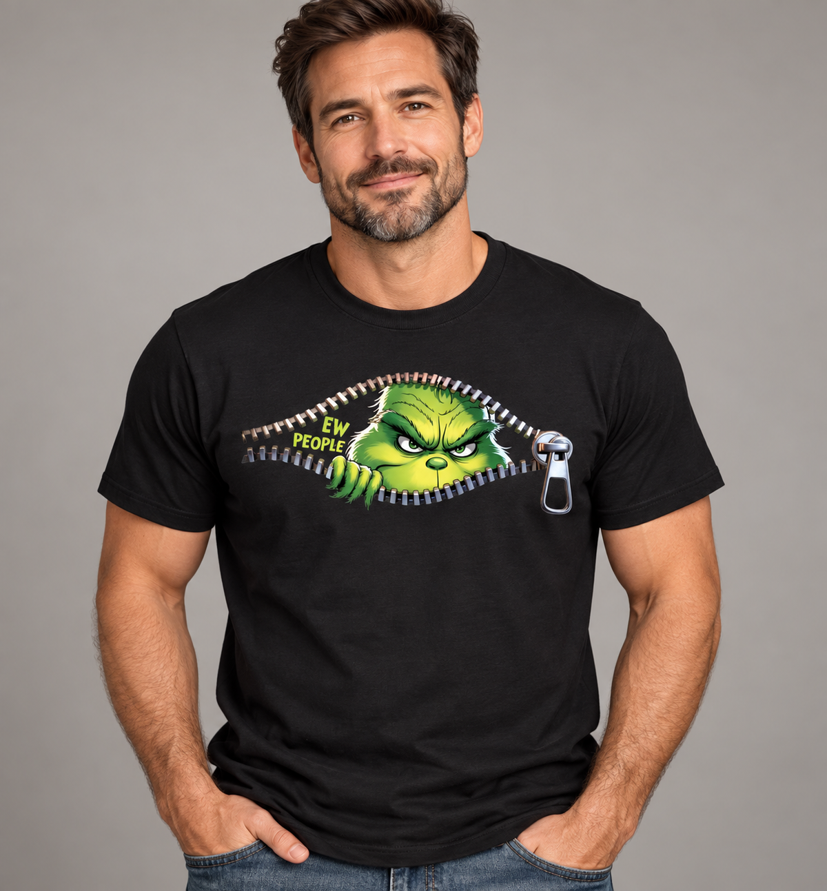 EW PEOPLE Green Zipper Graphic Tee