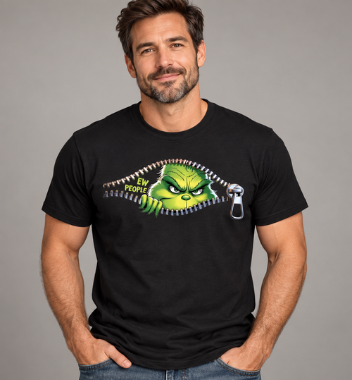 EW PEOPLE Green Zipper Graphic Tee