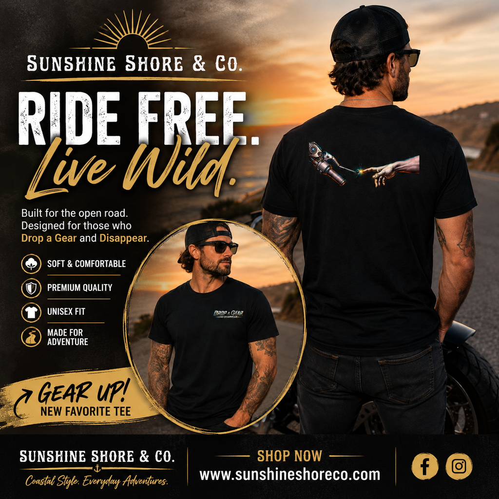 Drop a Gear and Disappear – Human & Machine Motorcycle Graphic Tee