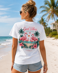 Good Vibes Flamingo Beach T-Shirt – Tropical Coastal Graphic Tee