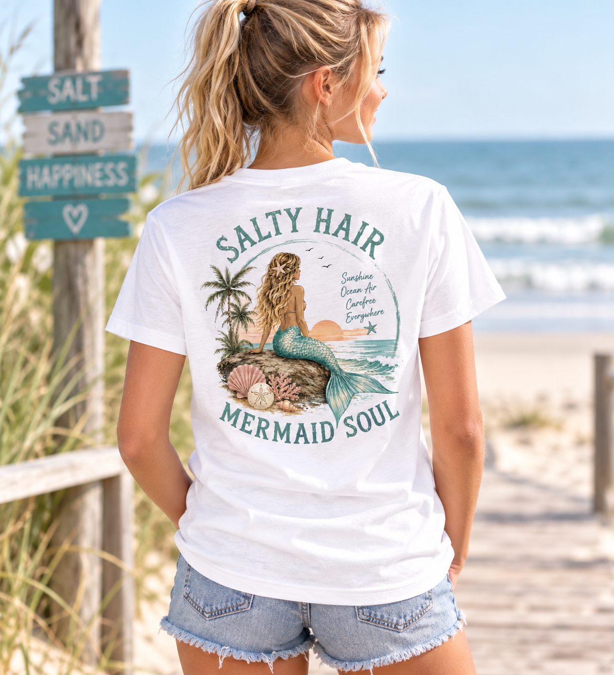 Salty Hair Mermaid Soul Youth Beach T-Shirt – Coastal Mermaid Graphic Tee