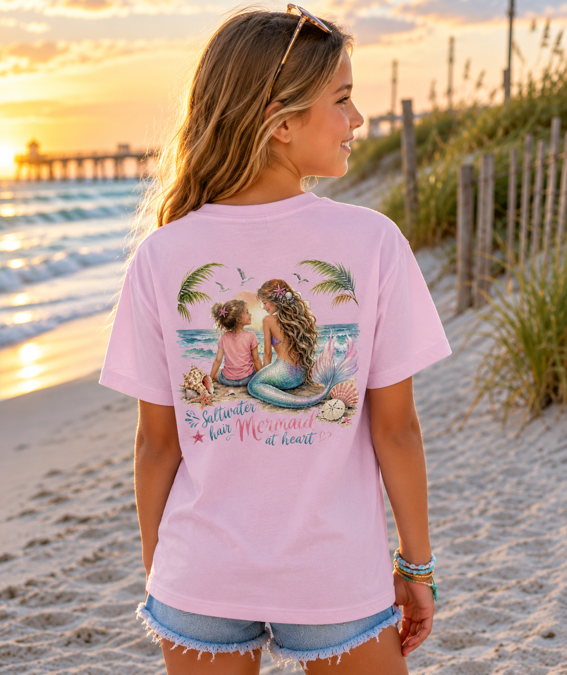Saltwater Hair, Mermaid at Heart Youth T-Shirt – Girls Mermaid Beach Tee
