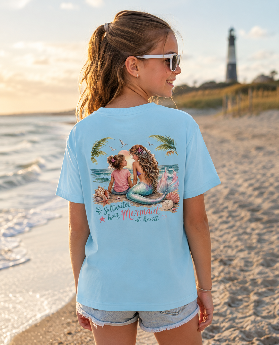 Saltwater Hair, Mermaid at Heart Youth T-Shirt – Coastal Mermaid Beach Tee