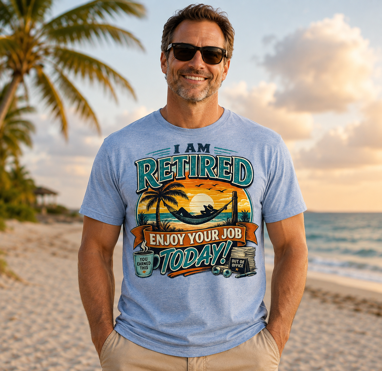 Retired – Enjoy Your Job Today! Beach Life Graphic T-Shirt