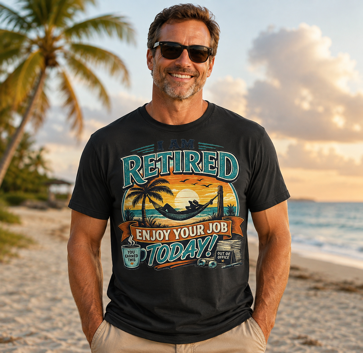 Retired – Enjoy Your Job Today! Beach Life Graphic T-Shirt