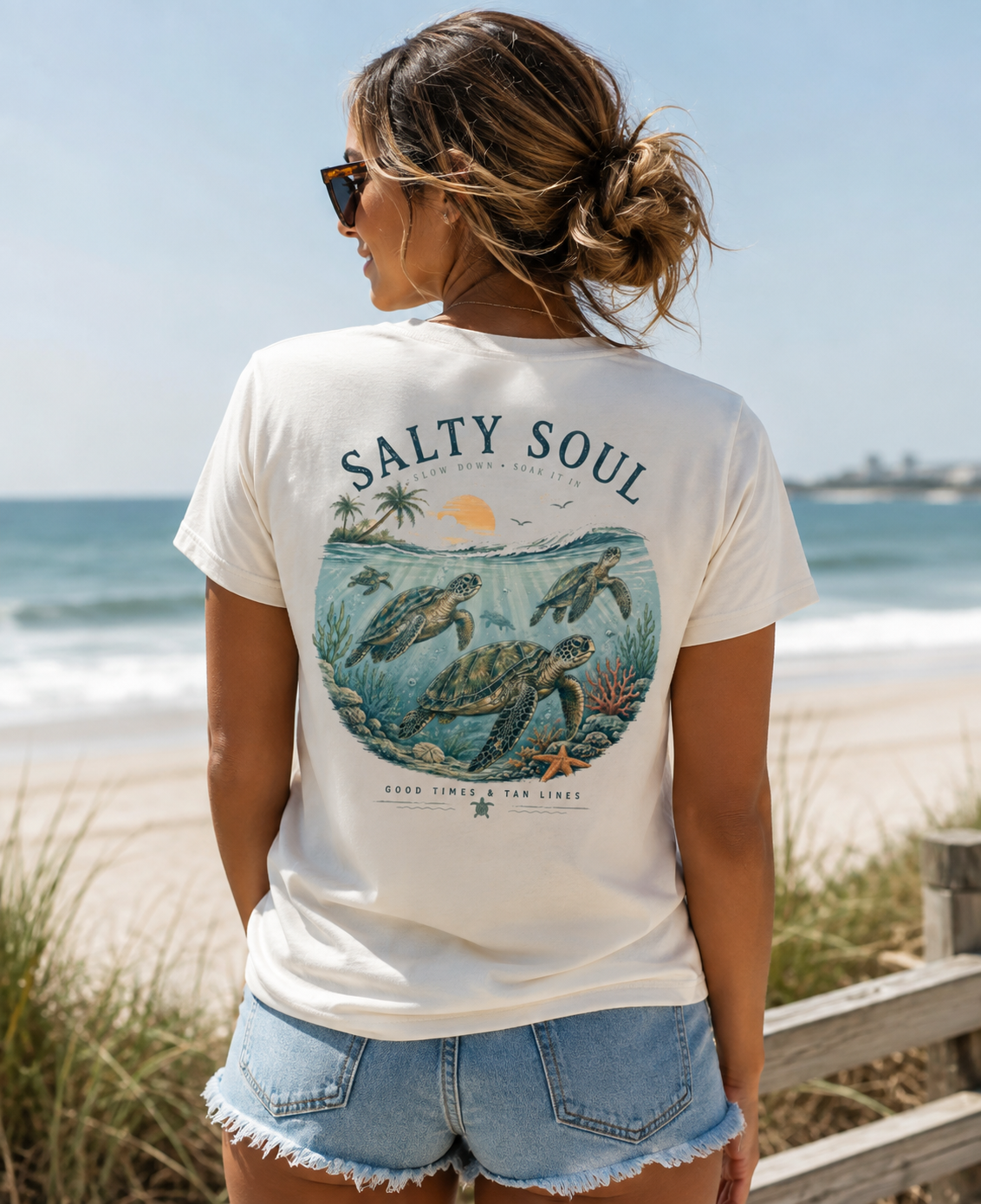 Salty Soul Sea Turtle Coastal Graphic T-Shirt – Unisex Beach Tee