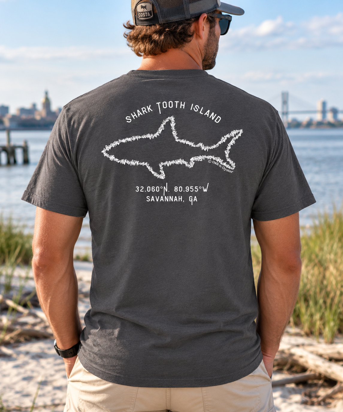 Oak-n-Oyster™ Shark Tooth Island Savannah, GA T-Shirt – Charcoal