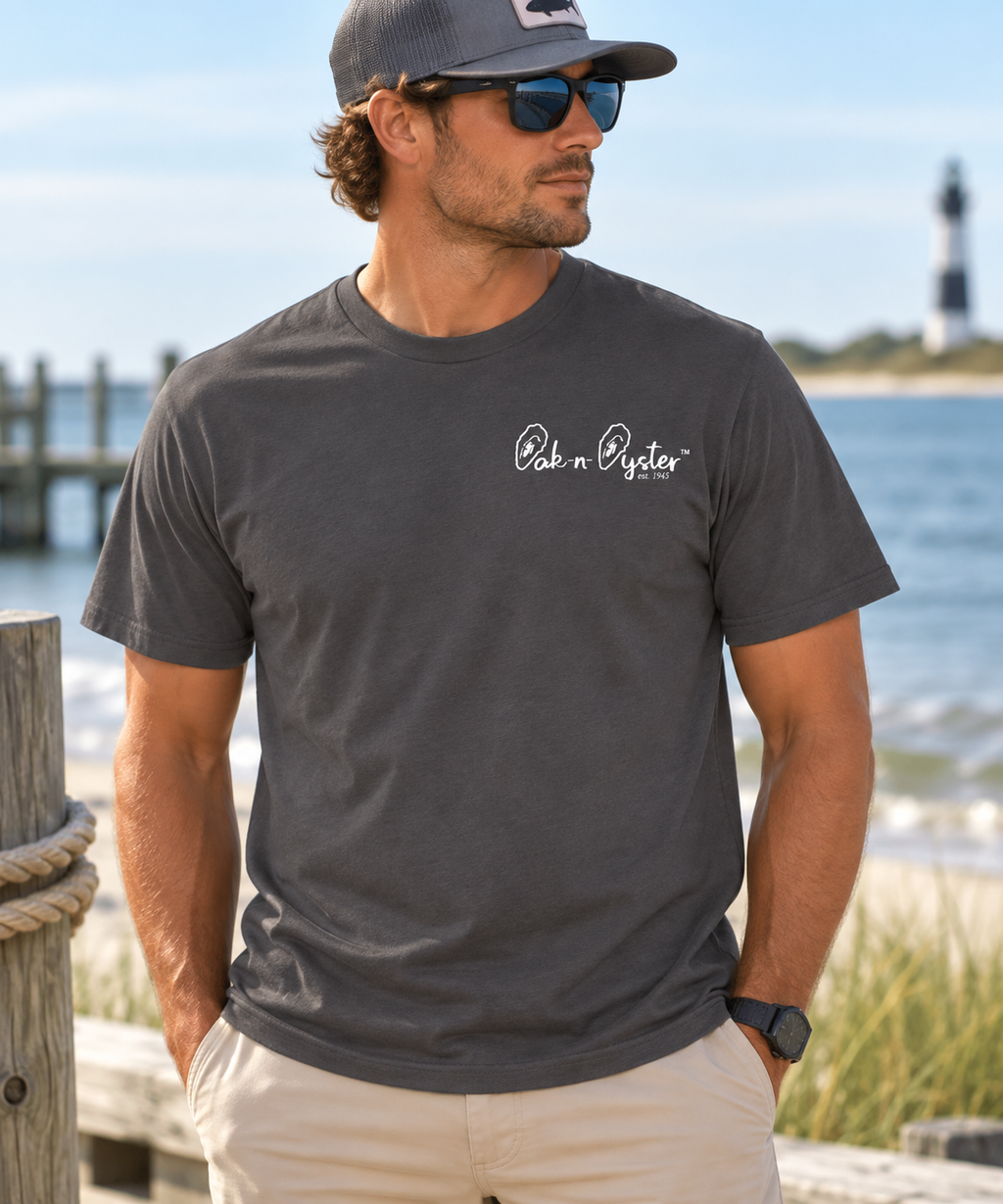 Oak-n-Oyster™ Shark Tooth Island Savannah, GA T-Shirt – Charcoal