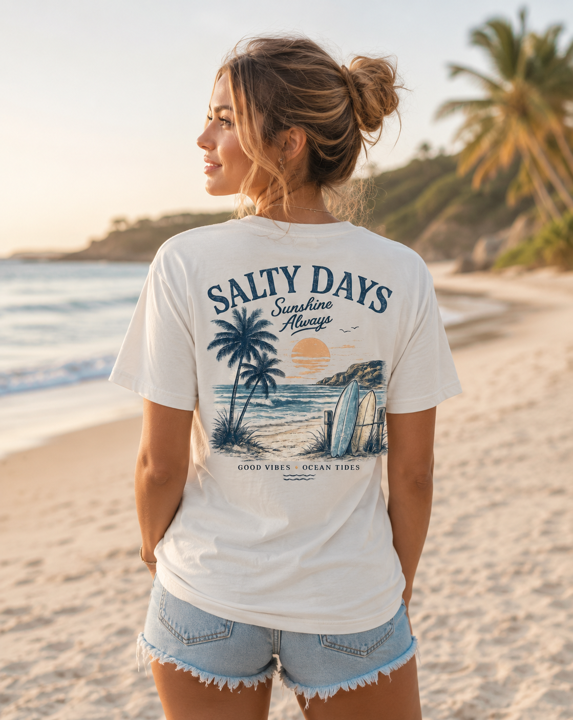 Ladies Salty Days – Sunshine Always Signature V-Neck Tee